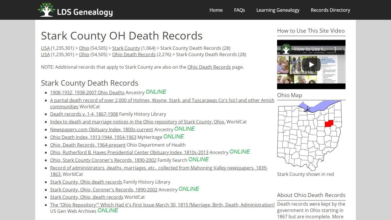 Stark County OH Death Records - LDS Genealogy